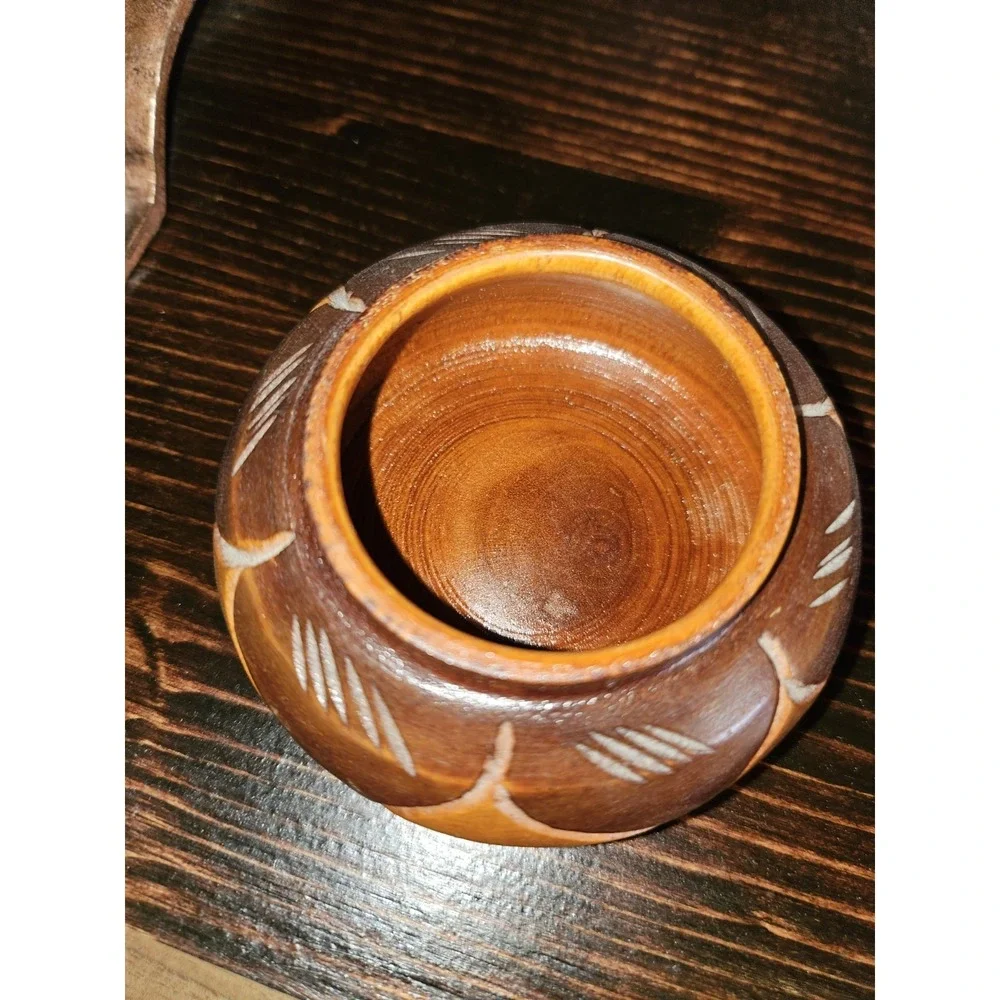 Vintage Hand Carved  Hatian Bowl With Floral Pattern